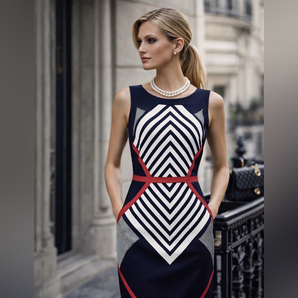 NWT,AA Studio, Geo-Color Block Dress, Eye-Catching, Sharp, Size 14
